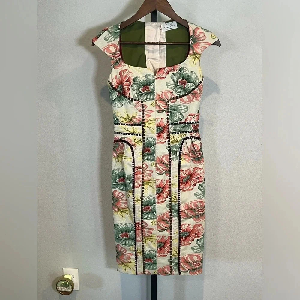 Anthropologie Floral Midi Dress in Cream, Pink & Green